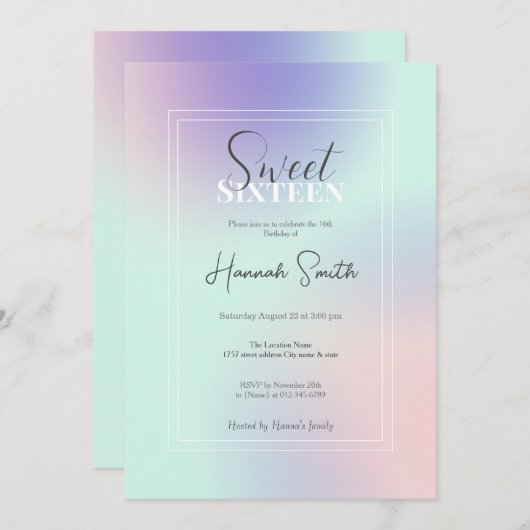 Modern Elegant Pastel Roze Mint Paarse Gradient Kaart (Voorkant / Achterkant)