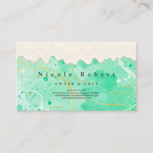 modern elegant Patisserie creme Chef groen marmer Visitekaartje (Voorkant)