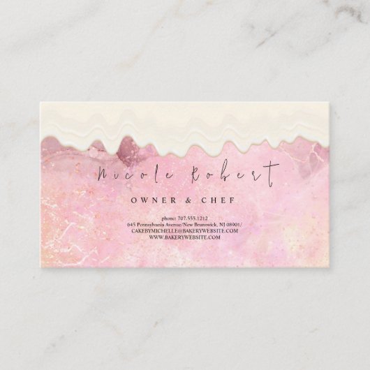 modern elegant Patisserie creme Chef roze marmer Visitekaartje (Voorkant)
