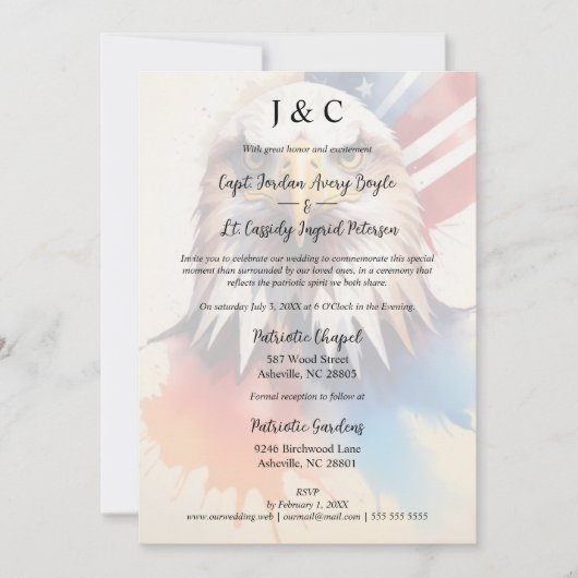 Modern & Elegant Patriotic Eagle Wedding Initials Kaart (Voorkant)