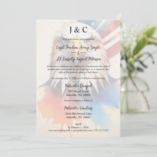 Modern & Elegant Patriotic Eagle Wedding Initials Kaart (Staand voorkant)