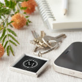 Modern Elegant Patroon en Monogram Sleutelhanger (Zijkant)