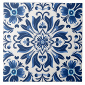 Modern Elegant Patroon Spaans Azulejo Decor Blauw Tegeltje (Voorkant)
