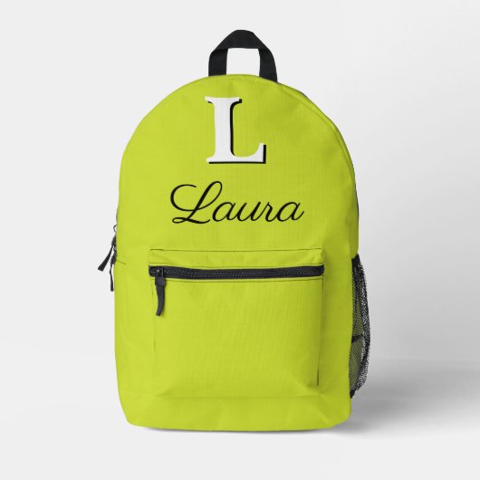 Modern Elegant Pear Geel Groen Monogram Bedrukte Rugzak (Voorkant)