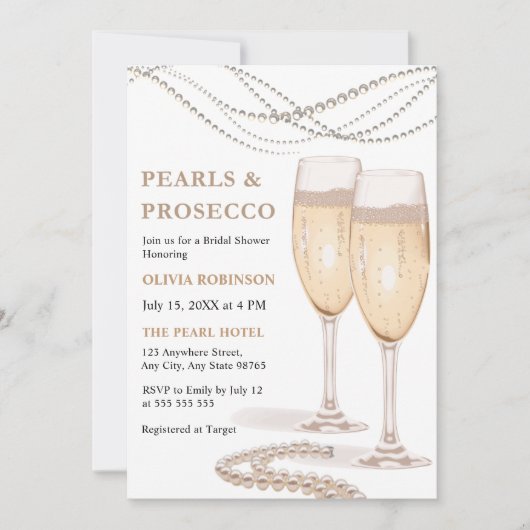 Modern Elegant Pearls en Prosecco Vrijgezellenfees Kaart (Voorkant)