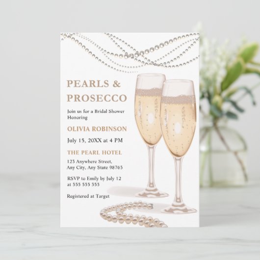 Modern Elegant Pearls en Prosecco Vrijgezellenfees Kaart (Staand voorkant)