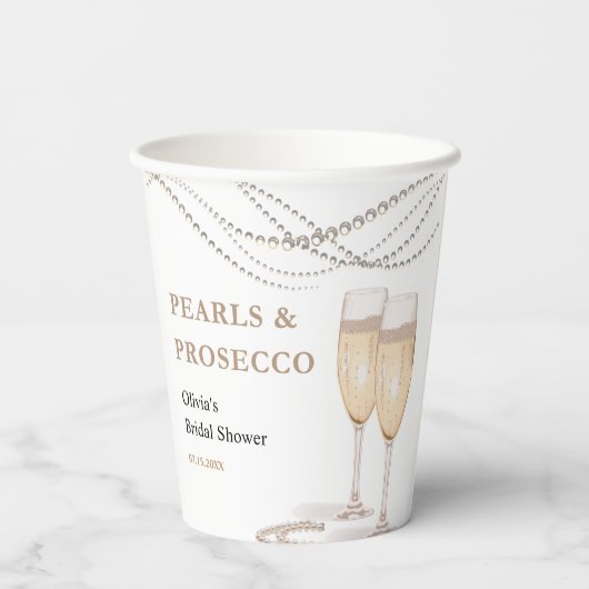 Modern Elegant Pearls & Prosecco Vrijgezellenfeest Papieren Bekers (Achterkant)