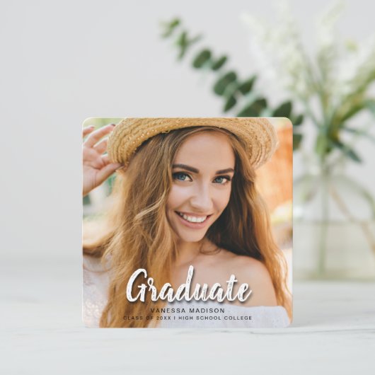 Modern elegant penseelscript | Trendy Photo Afstud Aankondiging (Staand voorkant)