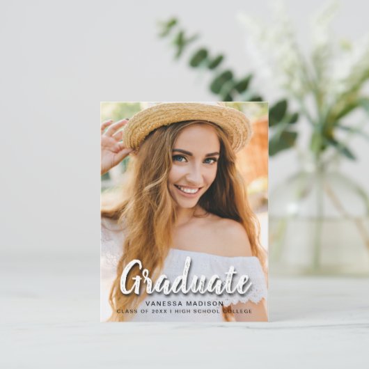 Modern elegant penseelscript | Trendy Photo Afstud Briefkaart (Staand voorkant)