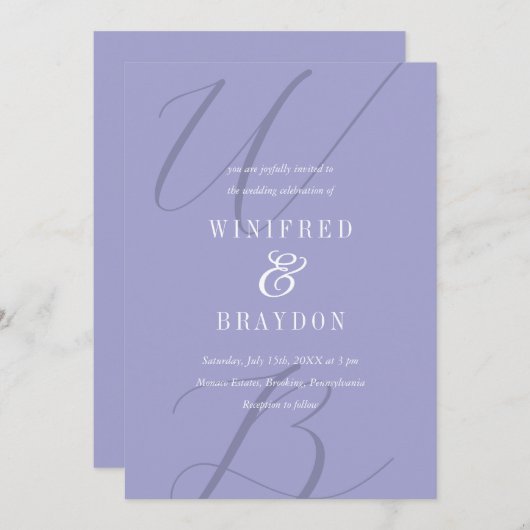 Modern Elegant Periwinkle Monogram Weddenschap Kaart (Voorkant / Achterkant)