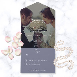 Modern Elegant Periwinkle Paars Foto: geen avondet All In One Uitnodiging