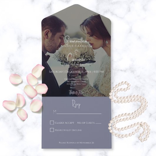 Modern Elegant Periwinkle Paars Foto: geen avondet All In One Uitnodiging