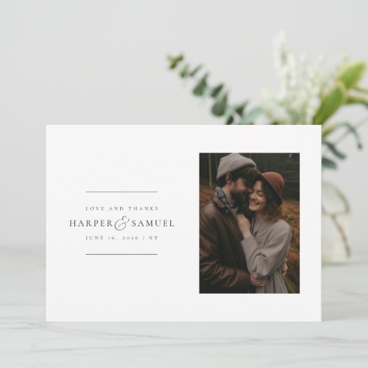 Modern Elegant Personalized Photo Wedding Bedankkaart (Staand voorkant)