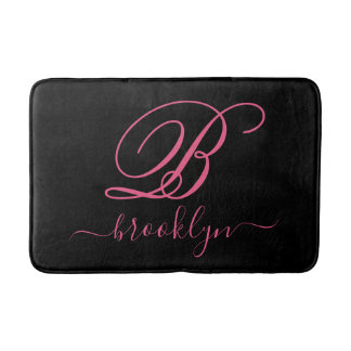 Modern Elegant Personalized Pink Name Monogramed Badmat