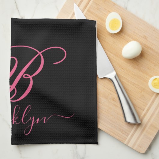 Modern Elegant Personalized Pink Name Monogramed Theedoek (Quarter Fold)