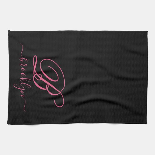 Modern Elegant Personalized Pink Name Monogramed Theedoek (Horizontaal)