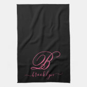 Modern Elegant Personalized Pink Name Monogramed Theedoek (Verticaal)