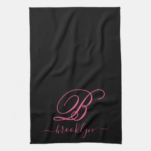 Modern Elegant Personalized Pink Name Monogramed Theedoek (Verticaal)