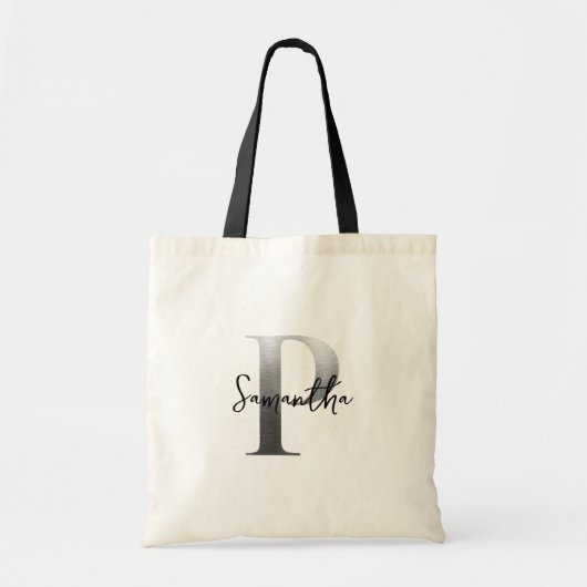Modern Elegant Persoonlijk Zilver P Monogram Tote Bag (Voorkant)