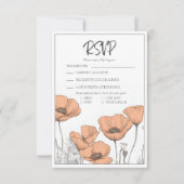 Modern Elegant Perzik Bloemen Poppies Bruiloft RSVP Kaartje (Voorkant)
