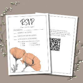 Modern Elegant Perzik Bloemen Poppies Bruiloft RSVP Kaartje
