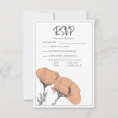 Modern Elegant Perzik Bloemen Poppies Bruiloft RSVP Kaartje (Voorkant)