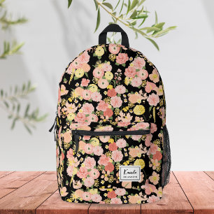 Modern Elegant Perzik Roze Bloemen Monogram Bedrukte Rugzak