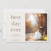Modern Elegant Photo Best Day Ever Wedding Bedankkaart (Voorkant)