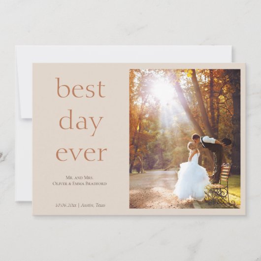Modern Elegant Photo Best Day Ever Wedding Bedankkaart (Voorkant)