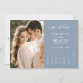 Modern Elegant Photo Calendar Dusty Blue Wedding Save The Date (Voorkant)