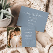 Modern Elegant Photo Calendar Dusty Blue Wedding Save The Date