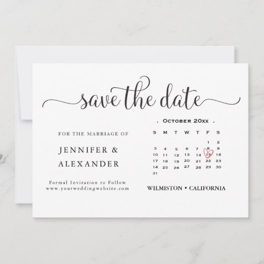 Modern Elegant Photo Calendar White Wedding Save The Date (Voorkant)
