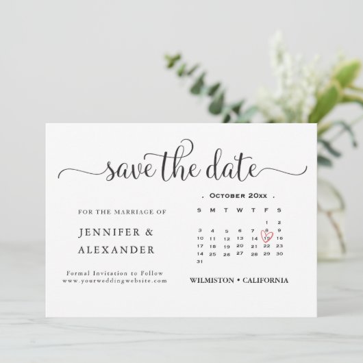 Modern Elegant Photo Calendar White Wedding Save The Date (Staand voorkant)