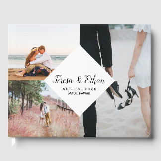 Modern Elegant Photo Collage en Name for Couples Gastenboek