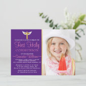 Modern Elegant Photo First Communication Kaart (Staand voorkant)