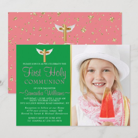 Modern Elegant Photo First Communication Kaart (Voorkant / Achterkant)