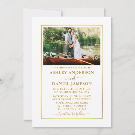 Modern Elegant Photo Gold Wedding Kaart (Voorkant)