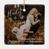 Modern Elegant Photo Newylwed First Kerstmis Keramisch Ornament (Achterkant)