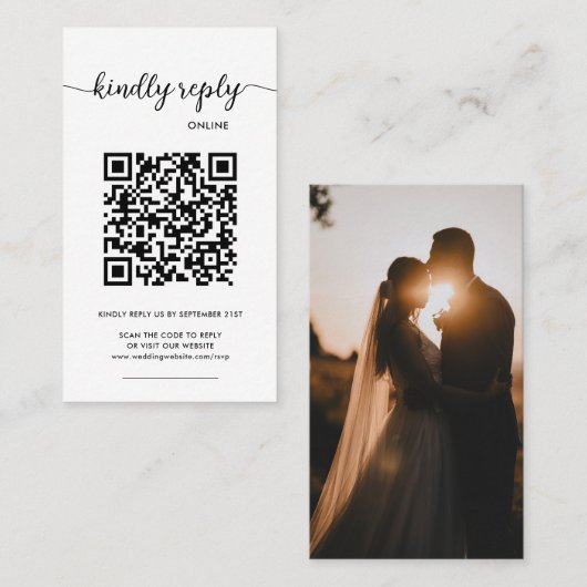 Modern Elegant Photo Online QR Code RSVP  Visitekaartje (Voorkant / Achterkant)