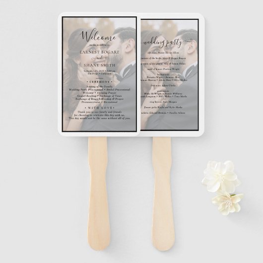 Modern Elegant Photo Overlay Wedding Programme Handwaaier (Voorkant en achterkant)