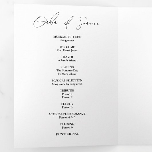 Modern Elegant Photo Trifold Funeral Program Drieluik Programma (Binnenzijde eerst)