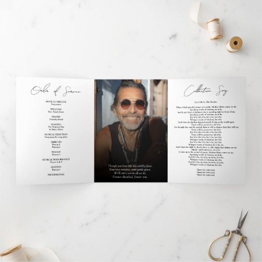 Modern Elegant Photo Trifold Funeral Program Drieluik Programma (Binnen)