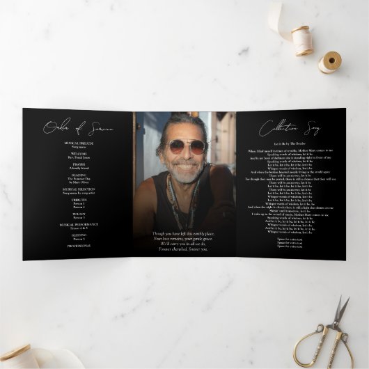 Modern Elegant Photo Trifold Funeral Program Drieluik Programma (Binnen)
