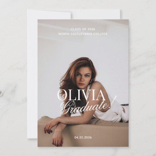 Modern Elegant Photo Typography Script Grad Aankondiging (Voorkant)