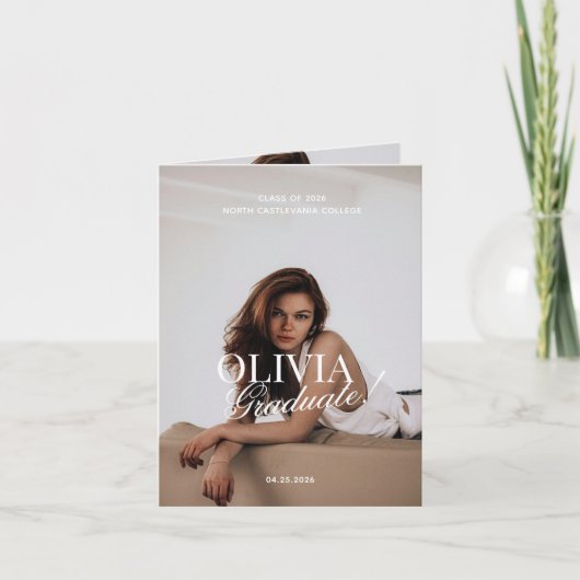 Modern Elegant Photo Typography Script Grad Folded Aankondiging (Voorkant)