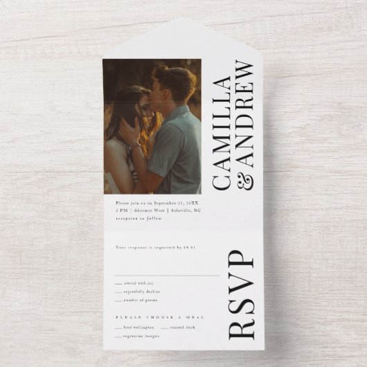 Modern Elegant Photo Wedding All In One Uitnodiging (Binnen)