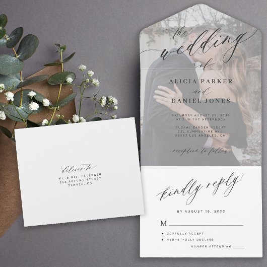 Modern elegant photo wedding all in one uitnodiging