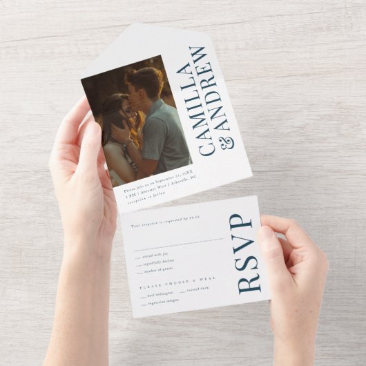 Modern Elegant Photo Wedding All In One Uitnodiging (Afscheurbaar)