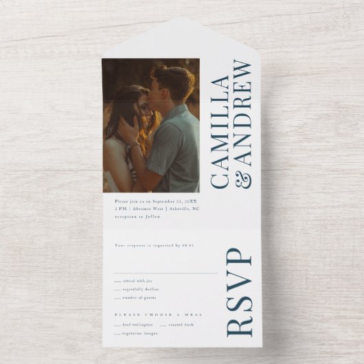 Modern Elegant Photo Wedding All In One Uitnodiging (Binnen)