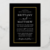 Modern Elegant Photo Wedding Black Gold Folie Uitnodiging (Voorkant)
